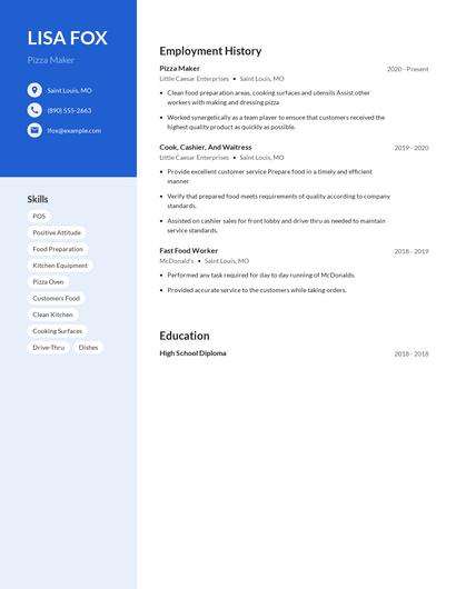 Pizza Maker Resume