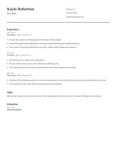 Pizza Maker Resume