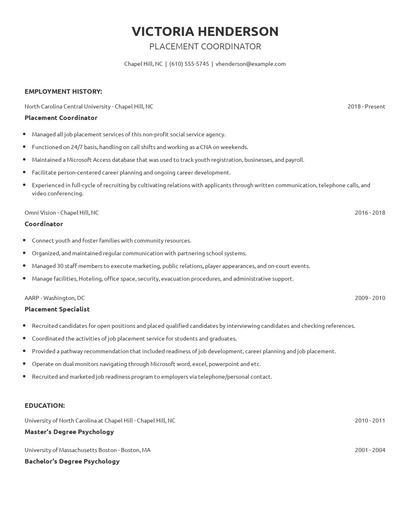 Placement Coordinator Resume
