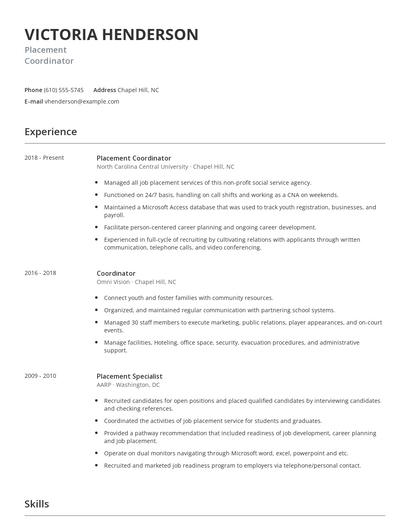Placement Coordinator Resume