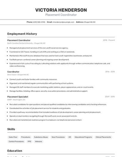 Placement Coordinator Resume