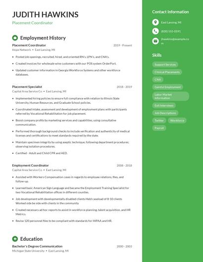 Placement Coordinator Resume