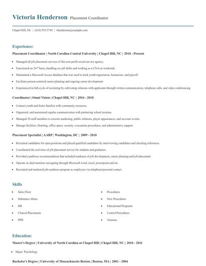 Placement Coordinator Resume