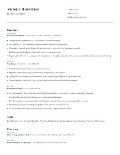 Placement Coordinator Resume
