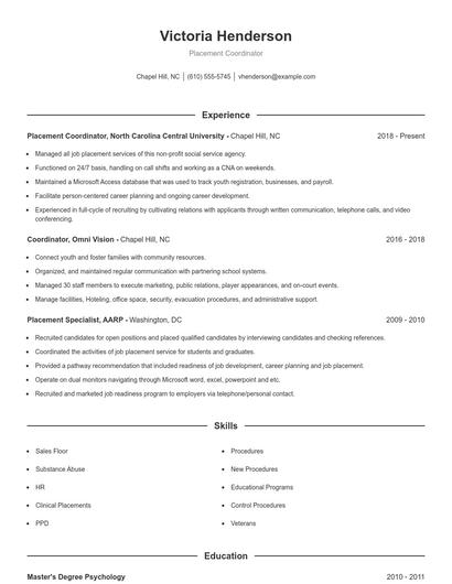 Placement Coordinator Resume
