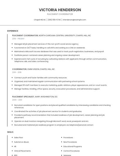 Placement Coordinator Resume