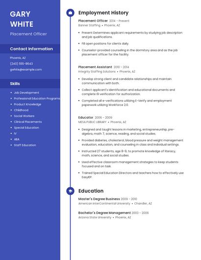Placement Officer Resume