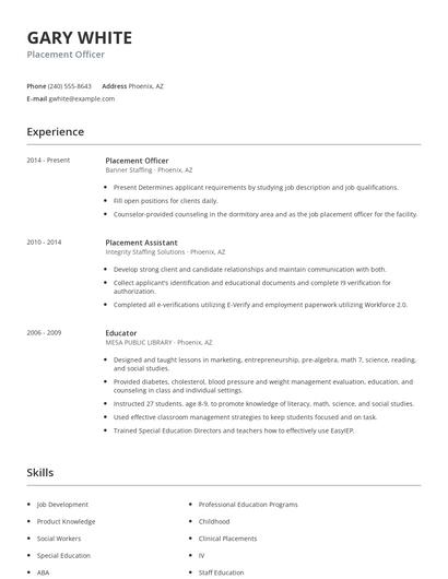 Placement Officer Resume