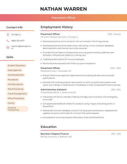 Placement Officer Resume