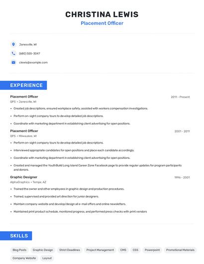 Placement Officer Resume