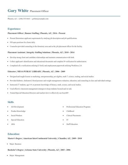 Placement Officer Resume