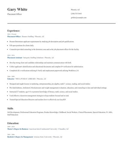 Placement Officer Resume
