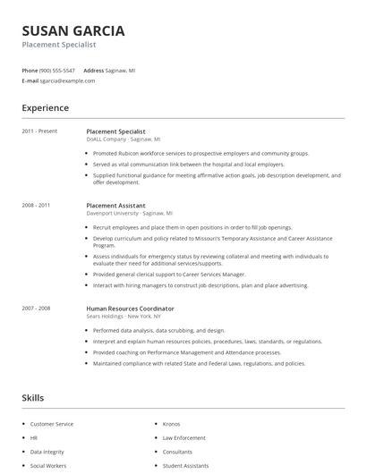 Placement Specialist Resume