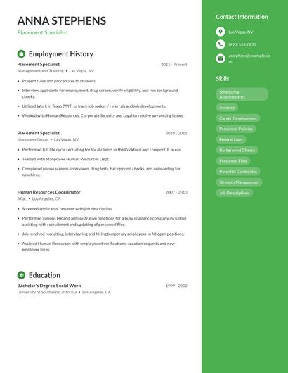Placement Specialist Resume