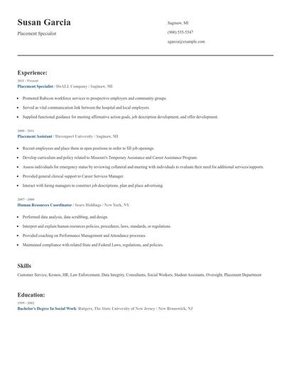 Placement Specialist Resume