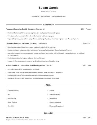 Placement Specialist Resume