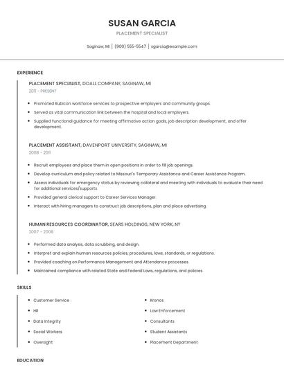 Placement Specialist Resume