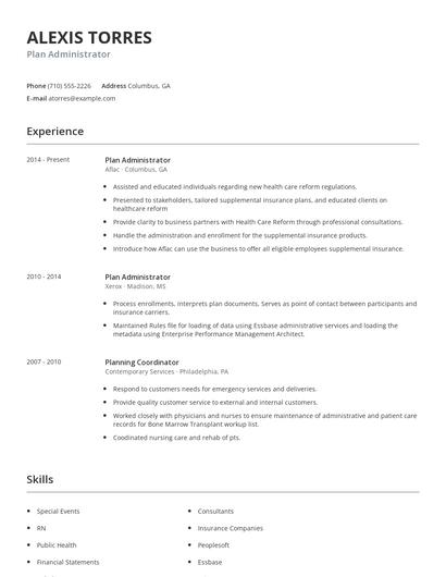 Plan Administrator Resume