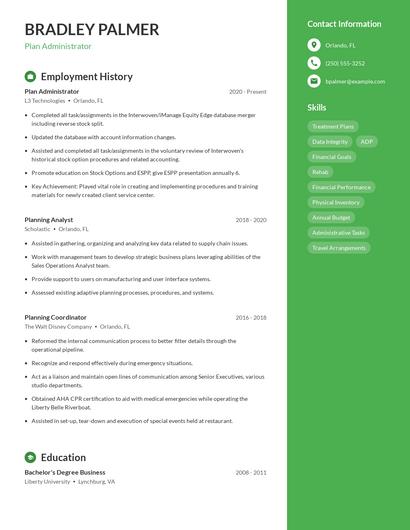 Plan Administrator Resume