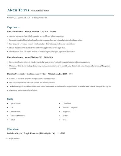 Plan Administrator Resume