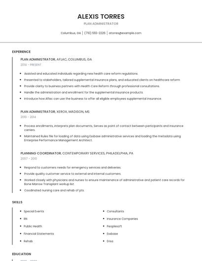 Plan Administrator Resume