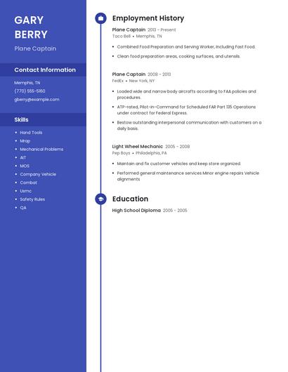 Plane Captain Resume