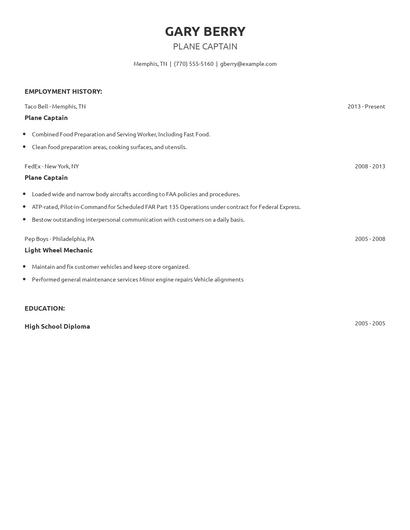 Plane Captain Resume