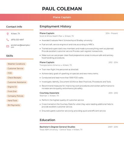 Plane Captain Resume