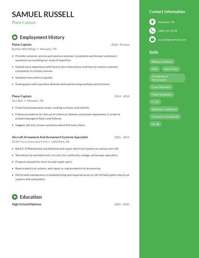 Plane Captain Resume