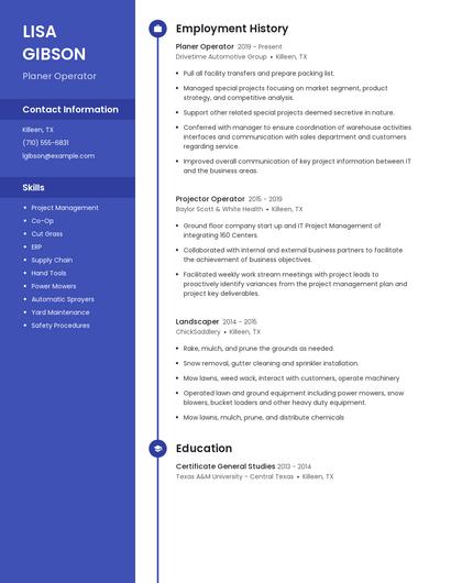 Planer Operator Resume