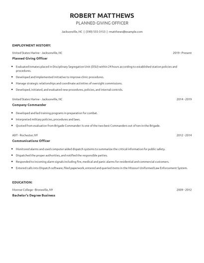 Planned Giving Officer Resume