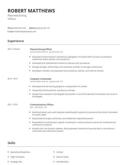 Planned Giving Officer Resume