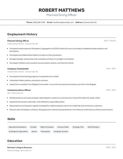 Planned Giving Officer Resume