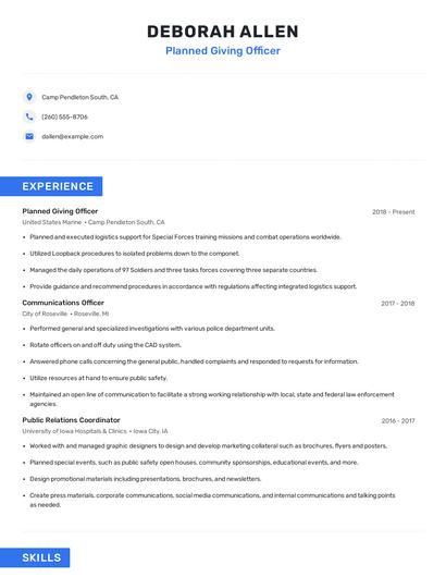 Planned Giving Officer Resume