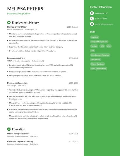 Planned Giving Officer Resume