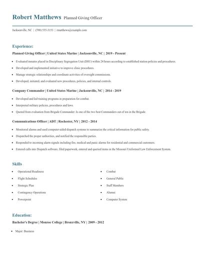Planned Giving Officer Resume