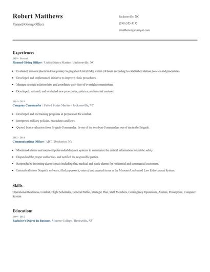 Planned Giving Officer Resume
