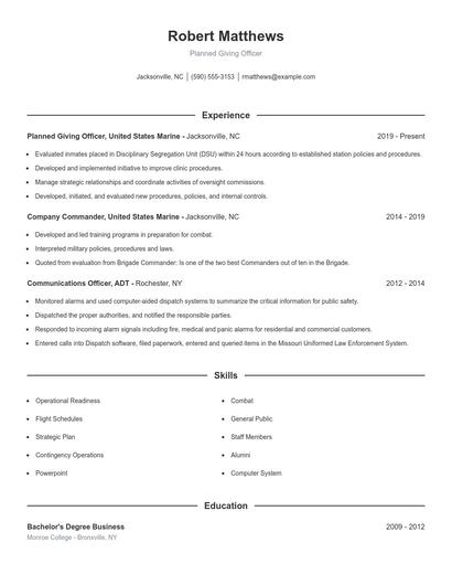 Planned Giving Officer Resume