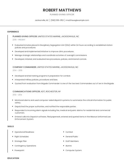 Planned Giving Officer Resume