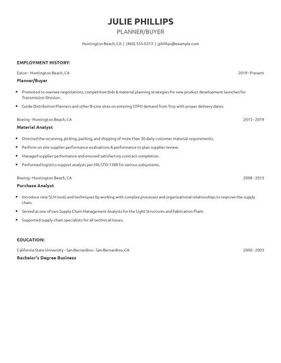 Planner/Buyer Resume