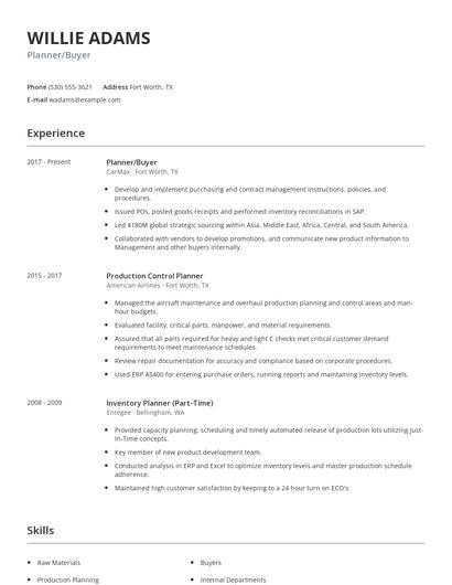 Planner/Buyer Resume