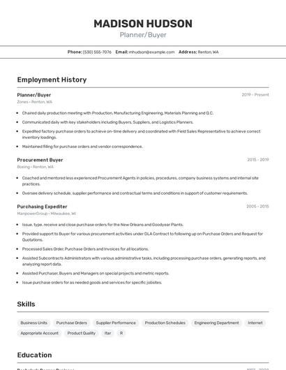 Planner/Buyer Resume
