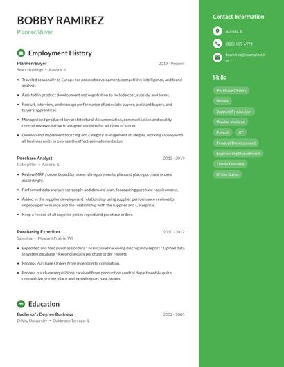 Planner/Buyer Resume