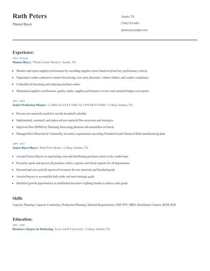 Planner/Buyer Resume