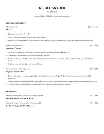 Planner Resume