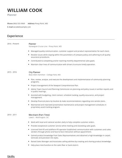 Planner Resume