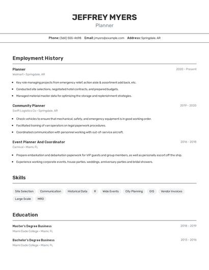 Planner Resume