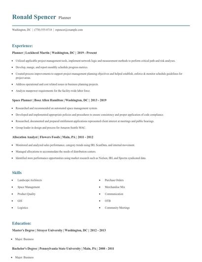Planner Resume