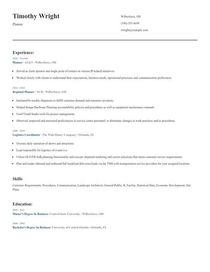 Planner Resume