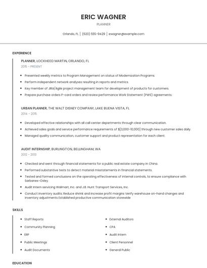 Planner Resume